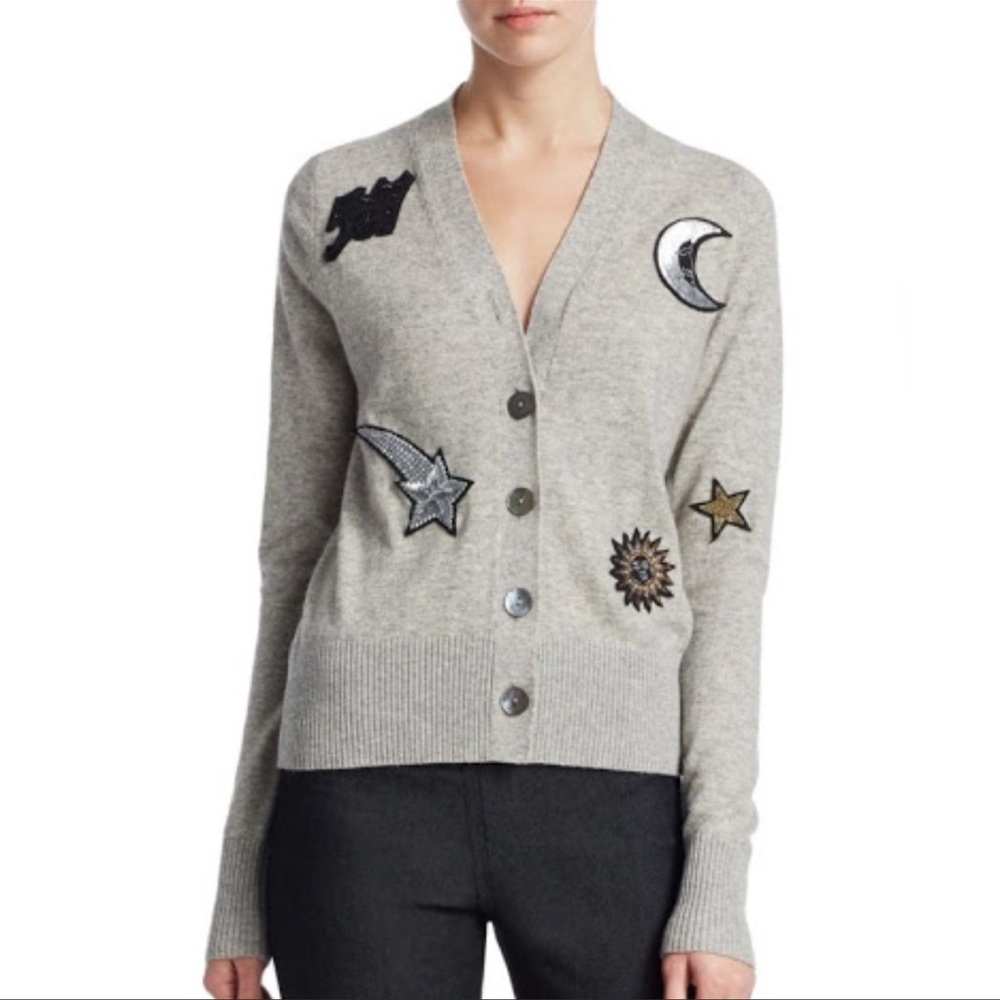 Cinq à Sept Gray Cardigan with Star and Moon Appliqués